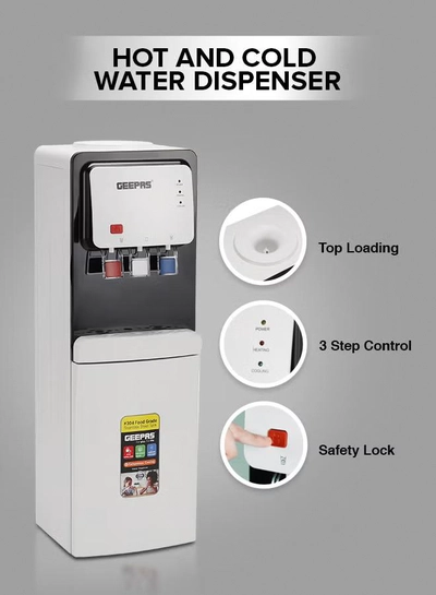 GEEPAS Hot and Cold Top Loded Water Dispenser| Stainless Steel Water Tank with Fast Cooling and 2 Taps, Hot and Cold| Low Noise and Environment Friendly, Perfect for Home, Shopping Malls, and Office GWD17019 white-4