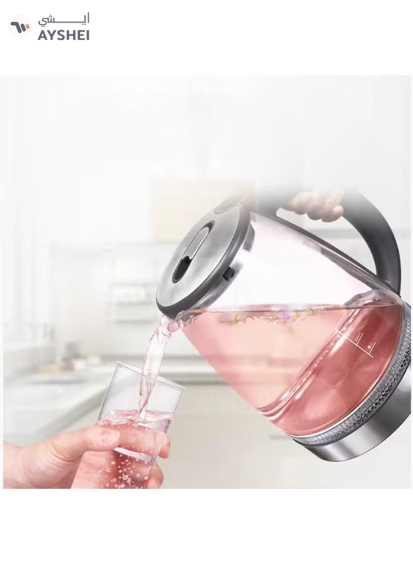 JIHAM Electric Glass Kettle 1.7L LED Light Fast Heating Water Boiler Auto Shut Off Boil Dry Protection Stainless Steel Base For Home Kitchen Tea Coffee Office Safe Reliable Daily Use