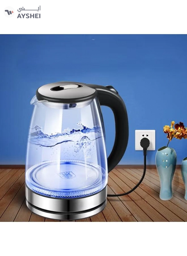 JIHAM Electric Glass Kettle 1.7L LED Light Fast Heating Water Boiler Auto Shut Off Boil Dry Protection Stainless Steel Base For Home Kitchen Tea Coffee Office Safe Reliable Daily Use
