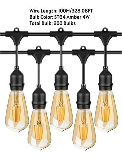 Yuwell Outdoor Waterproof IP65 Led String Lights E27 Holder 100 Meter Bulb Holder Wire With 200 Bulbs 4W ST64 Amber With EU Plug Solar Bulb Holder For Ramadan Decoration Lights And Outdoor Decoration Light Hanging Light String Wire Ramadan Light For Commercial Patio Garden & Porch Yard-2