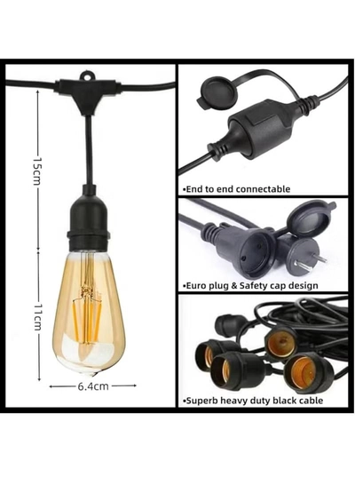 Yuwell Outdoor Waterproof IP65 Led String Lights E27 Holder 100 Meter Bulb Holder Wire With 200 Bulbs 4W ST64 Amber With EU Plug Solar Bulb Holder For Ramadan Decoration Lights And Outdoor Decoration Light Hanging Light String Wire Ramadan Light For Commercial Patio Garden & Porch Yard-3