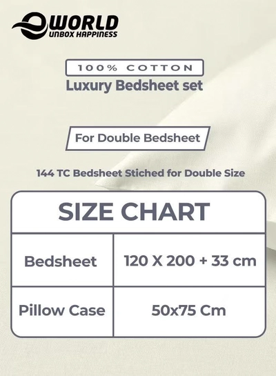 Eworld 3 Piece Luxury Cream Color Plain Bed Sheet Set with 1 Fitted Sheet and 2 Pillowcases -1