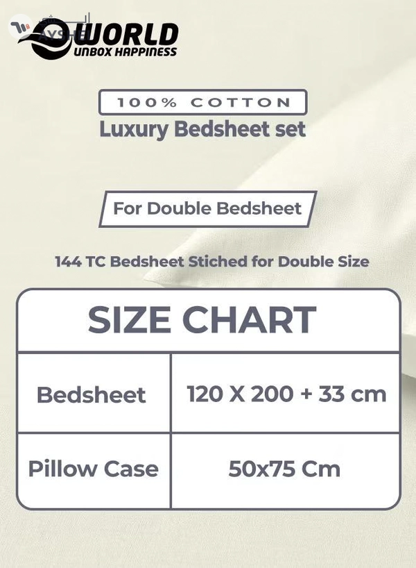 Eworld 3 Piece Luxury Cream Color Plain Bed Sheet Set with 1 Fitted Sheet and 2 Pillowcases