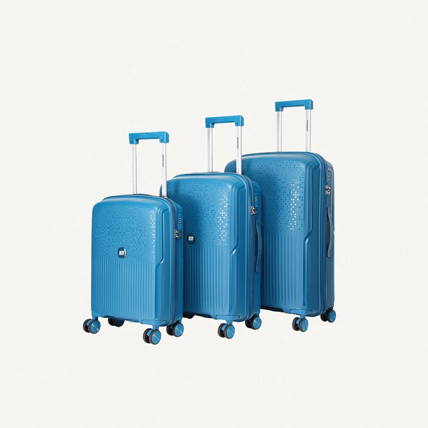 3 Piece Polypropylene Hard Side Spinner Luggage Trolley Set 20/24/28 Inch - Peakok Blue