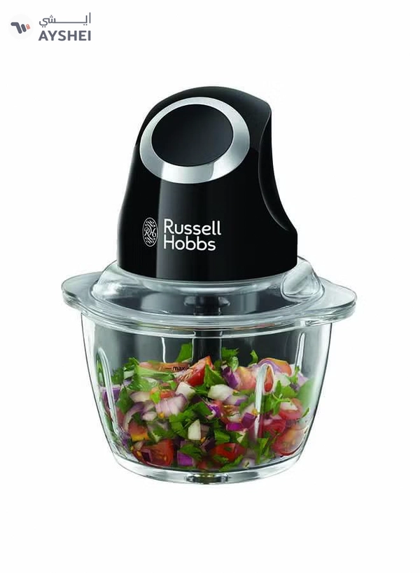 Russell Hobbs Desire Mini Chopper, One-Touch Operation, Dishwasher-Safe, Universal Steel Blades, 500ml Glass Bowl Included 200 W 24662 Black