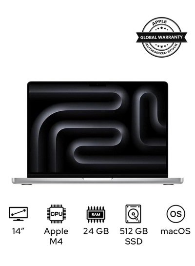 Apple MacBook Pro MX2E3 Liquid XDR Retina 14-Inch Display, M4 Pro Chip 12-Core CPU 16-Core GPU Processor/24GB RAM/512GB SSD/macOS(International Version) English Silver-0