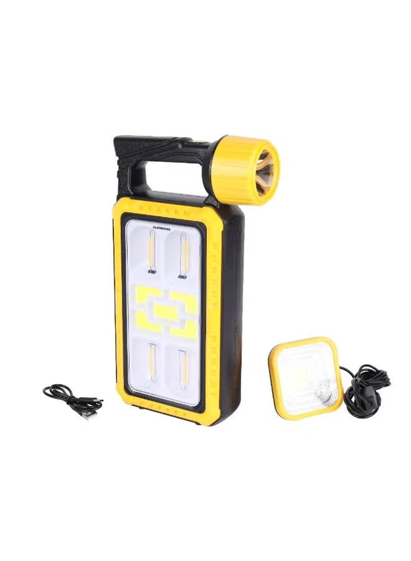 Olsenmark LED Tungsten Light with Solar OME2875 | 3W LED, 5 COB, 4 Tungsten Lights + 1 COB External Light | 2400mAh Battery, Long-Lasting, Top Handle, USB & Solar Charging | Black & Yellow, 2-Year Warranty