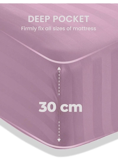 4-Piece Luxury Pink Striped Bedding Set Includes 1 Regular Bedsheet, 1 Fitted Bed Sheet, and 2 Pillow Cases for Ultimate Hotel-Inspired Sophistication in King, Queen and Single Sizes-1