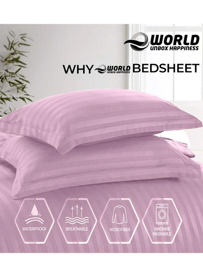 4-Piece Luxury Pink Striped Bedding Set Includes 1 Regular Bedsheet, 1 Fitted Bed Sheet, and 2 Pillow Cases for Ultimate Hotel-Inspired Sophistication in King, Queen and Single Sizes-2