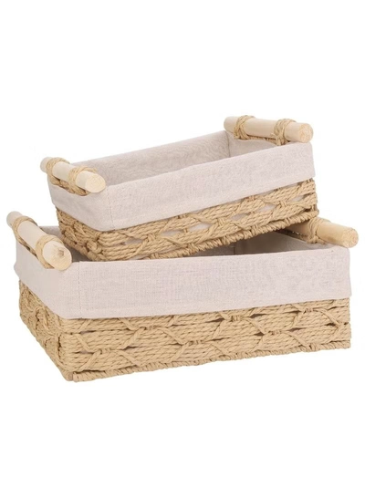 Eworld Set of 2 Rectangular Woven Storage Baskets with Washable Liners-1
