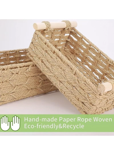 Eworld Set of 2 Rectangular Woven Storage Baskets with Washable Liners-4