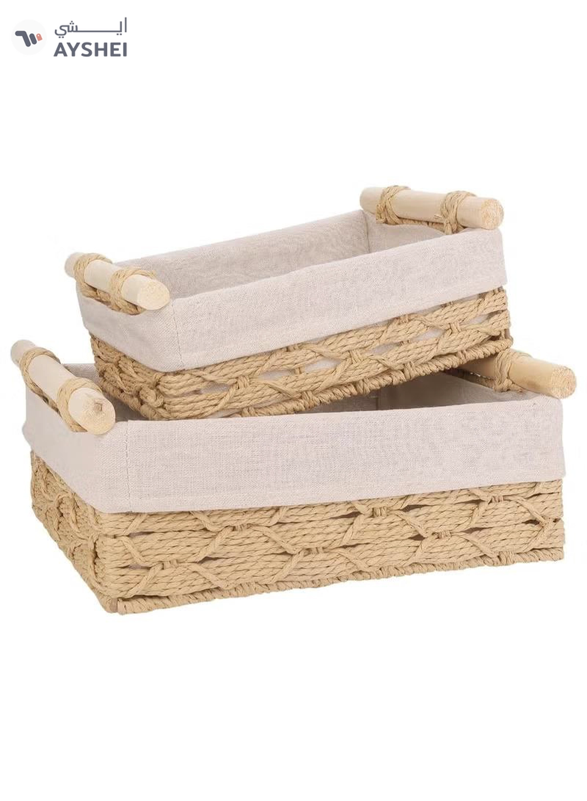 Eworld Set of 2 Rectangular Woven Storage Baskets with Washable Liners-1-1