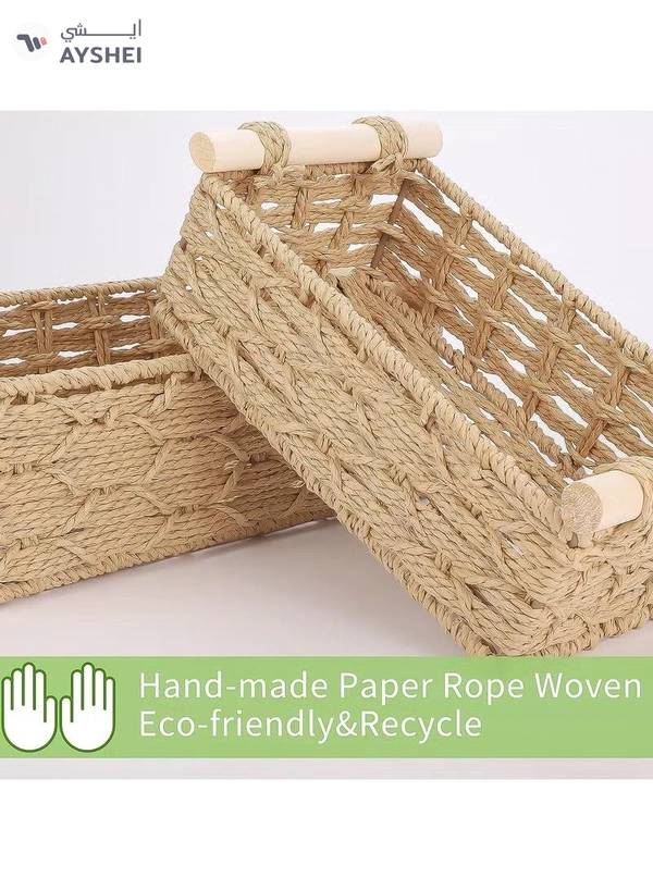 Eworld Set of 2 Rectangular Woven Storage Baskets with Washable Liners