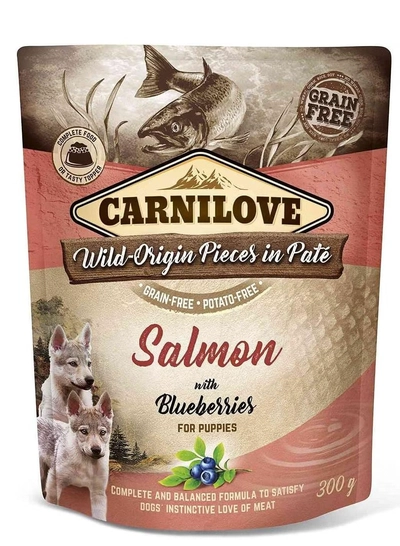 CARNILOVE Salmon with Blueberries for Puppies (Wet Food Pouches) 12x300g-0