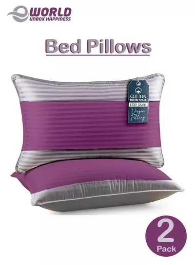 Eworld Pack of 2 Down Alternative Bed Pillows, 1250g Fill, Cotton Blend Cover, Hotel Quality, 50x75cm, Purple-Grey-1