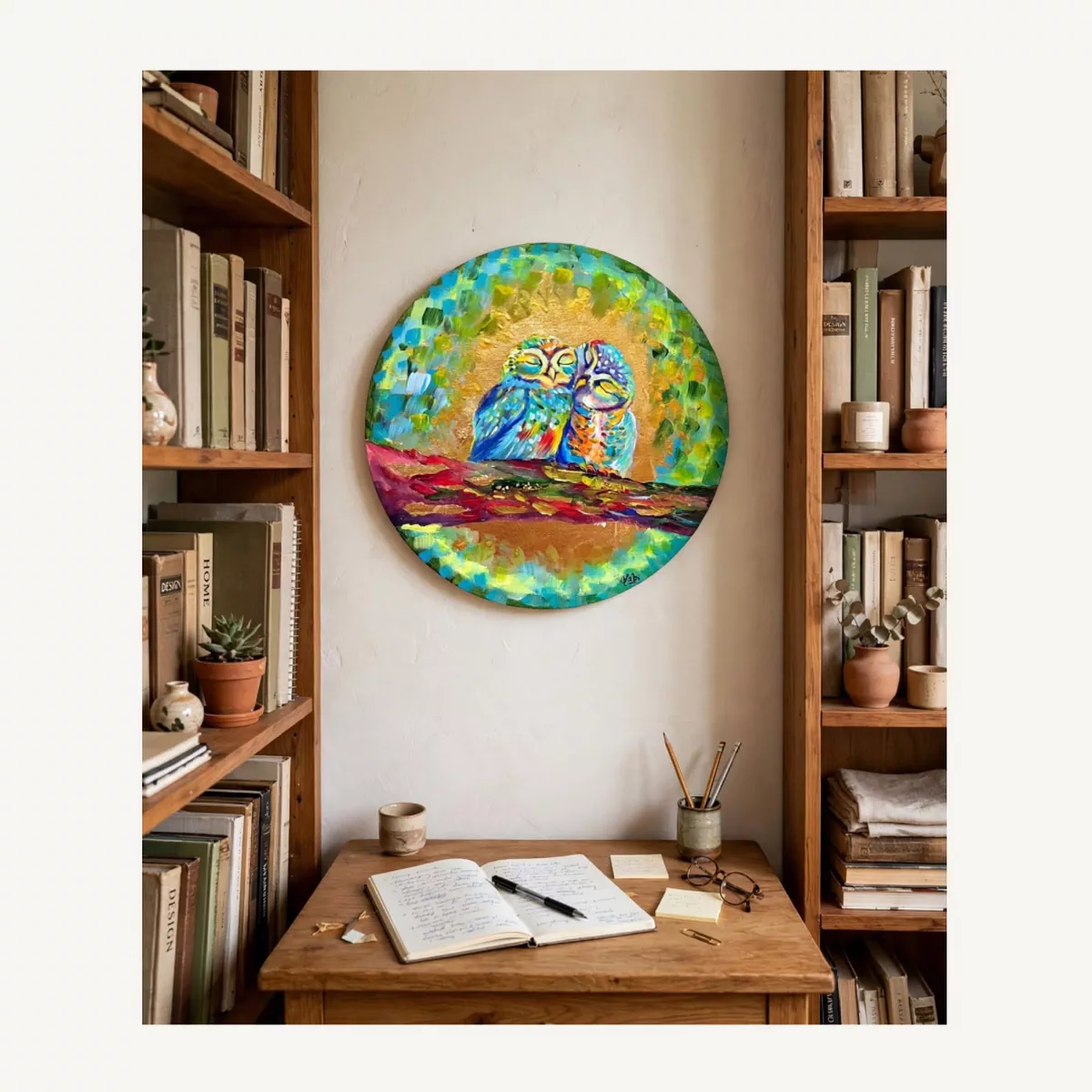 Original Painting: EMBRACE - 30 cm (Round Canvas)-4-4