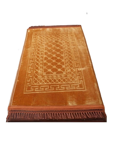 Yuwell Embossed Prayer Mat Anti-Slip Velvet Top Islamic Prayer Mat Sajadah Prayer Rug Salah Mat For Men And Women Eid Gift And Ramadan Gift 70X110CM Orange-1