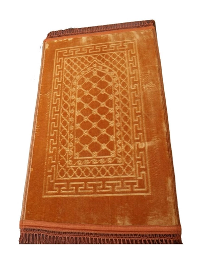 Yuwell Embossed Prayer Mat Anti-Slip Velvet Top Islamic Prayer Mat Sajadah Prayer Rug Salah Mat For Men And Women Eid Gift And Ramadan Gift 70X110CM Orange-0