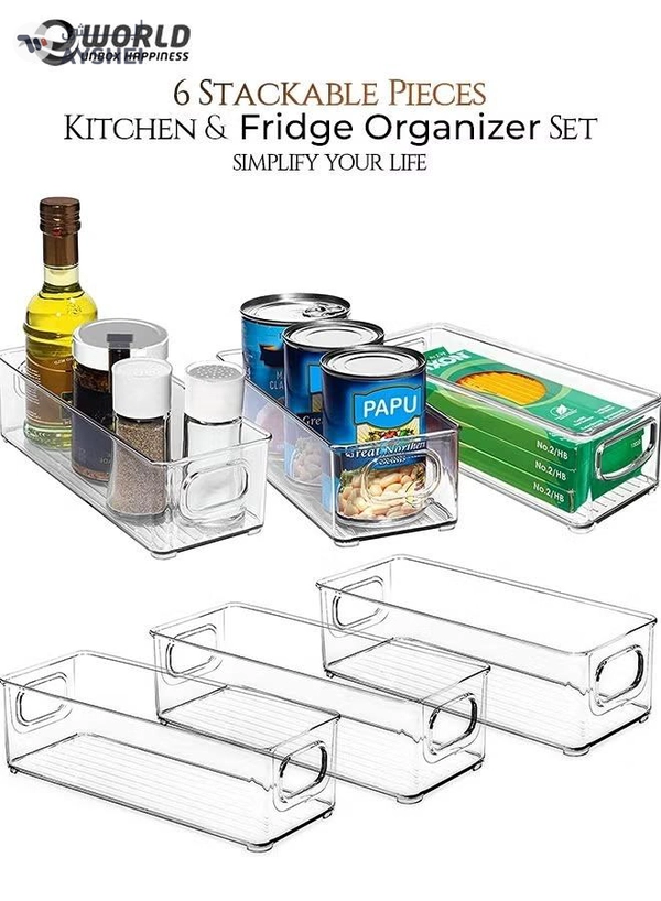 Eworld Sets of 6 Stackable Fridge Storage Bins Set, Organize Refrigerators, Freezers, Kitchen