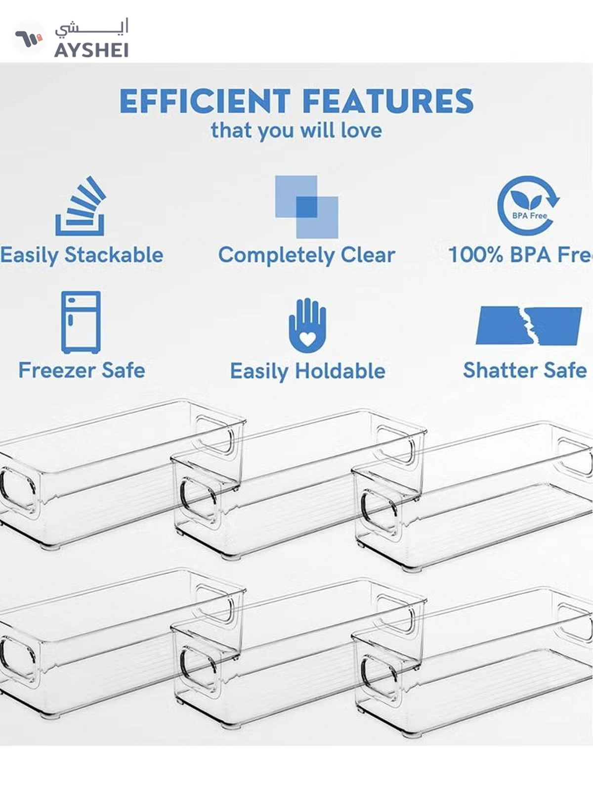 Eworld Sets of 6 Stackable Fridge Storage Bins Set, Organize Refrigerators, Freezers, Kitchen-5-5