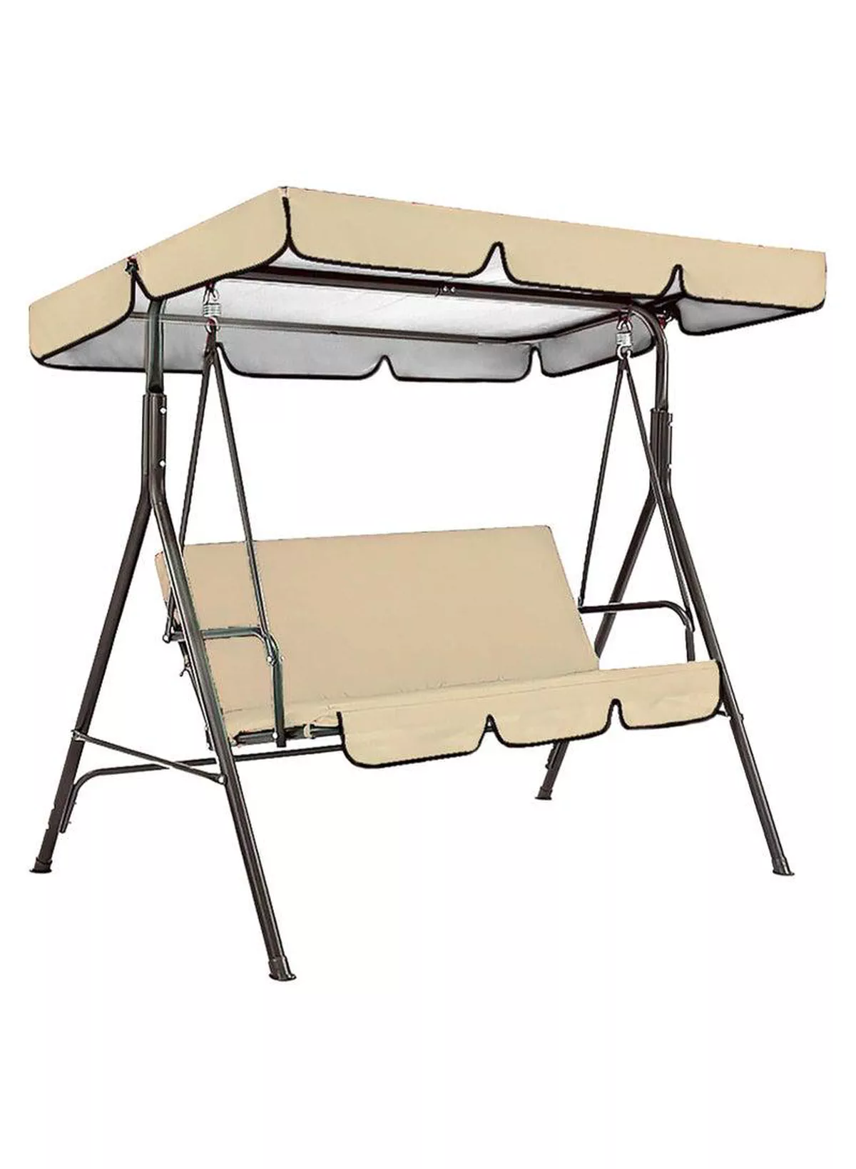 3 Seat Swing Chair, 3 Seater Garden Swing Seat Chair, Outdoor Swinging Chair 3 Seat Bench with Adjustable Canopy Removable Cushion for Patio Poolside Porch-1-1