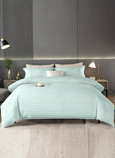 6-Piece Premium King Size Bedding Set, Pastel Green Striped Design-1 Full/King Size Luxury Bedsheet with Stripped Pattern with 1 Soft Duvet Cover and 4 Pillowcases – Suitable for Home and Hotels-2