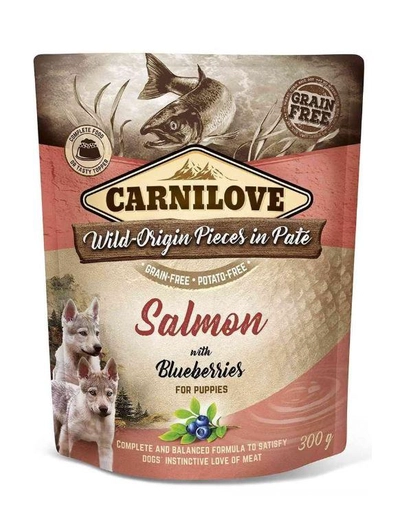 CARNILOVE Salmon with Blueberries for Puppies (Wet Food Pouches) 12x300g-0