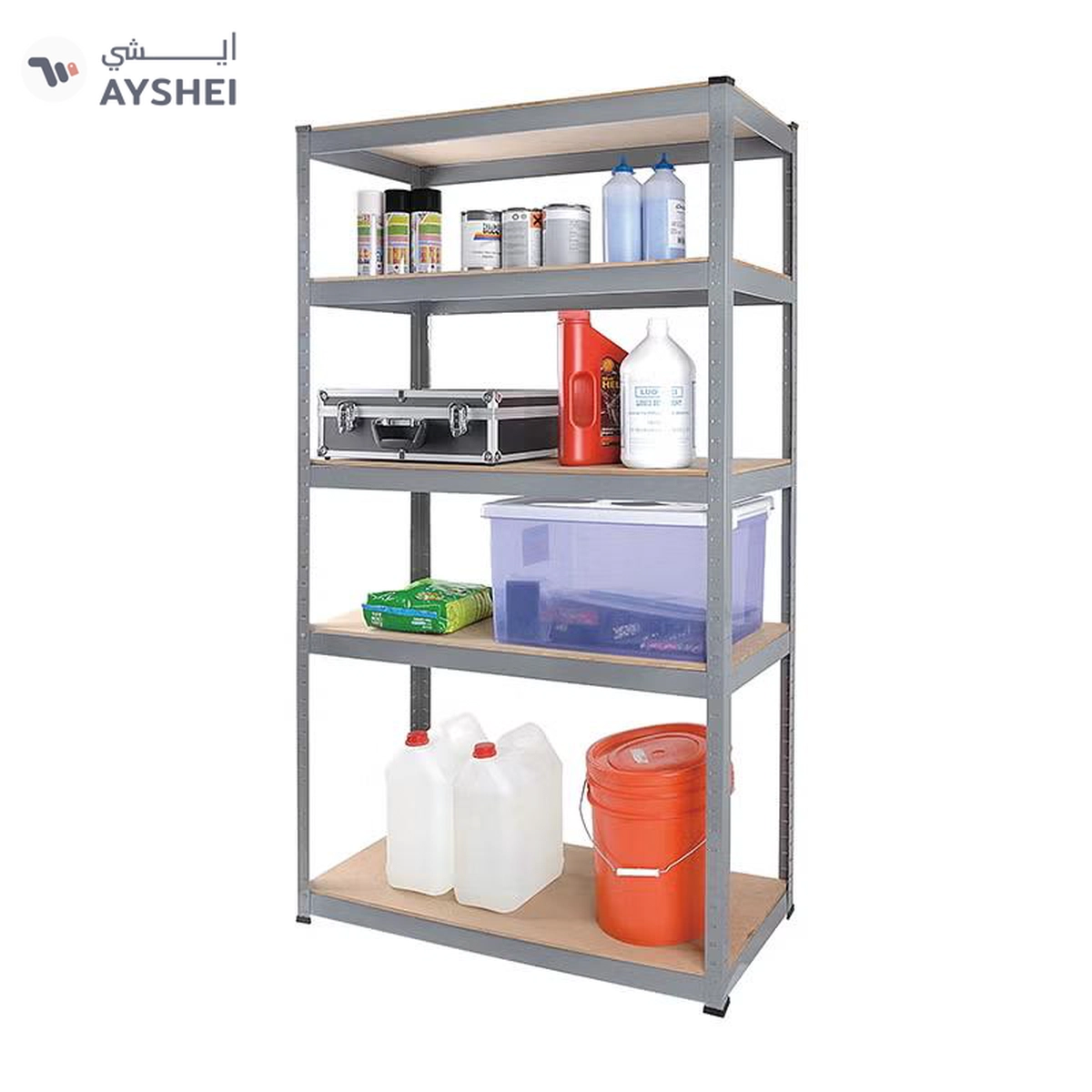 Tactix Storage Shelves 4 Tier Adjustable Garage Storage Shelving, Heavy Duty Utility Rack Shelf Unit For Warehouse Pantry Closet Kitchen, Grey/Brown Dimension: 76W X 30.5D X 152.5H Cm- 329103 Silver Vain 76 x 30.5 x 152.5cm-1-1