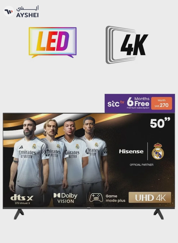 Hisense 50 Inch 4K A6K smart TV | VIDA system | Dolby Vision | HDR | 60HZ | Bluetooth | Wi-Fi | New design | (2 USB - 3 HDMI) | Model (2023) - 50A6K Black