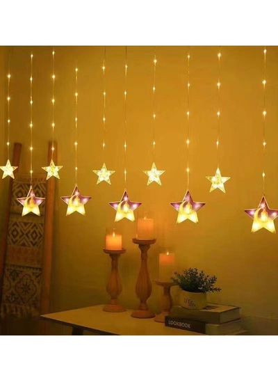 Yuwell 3.5M Ramadan Light For Home Decoration Multimode Operated Decorative Light Star Design Curtain Ramadan And Eid Light For House Decoration Warm White-0