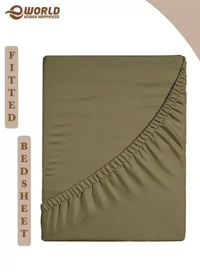 Olive Green Microfiber Fitted Bedsheet with Deep Pocket for a Snug Fit, Breathable, Machine Washable for Optimal Protection, Available in King, Queen and Single Sizes, Without Pillow Cover-0