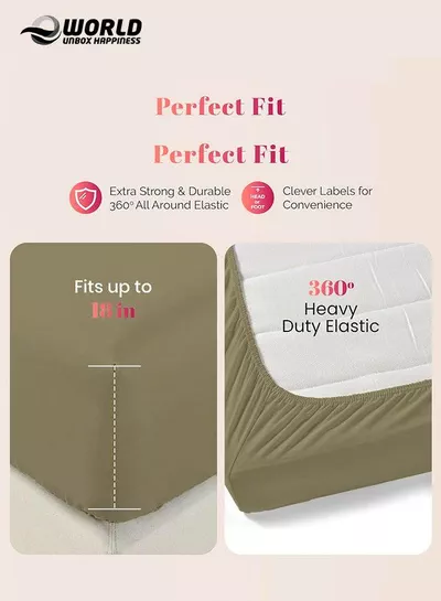 Olive Green Microfiber Fitted Bedsheet with Deep Pocket for a Snug Fit, Breathable, Machine Washable for Optimal Protection, Available in King, Queen and Single Sizes, Without Pillow Cover-2