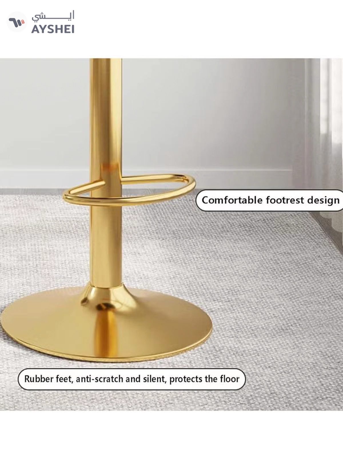 DubaiGallery Luxury bar Stool,Modern Round Adjustable Reception Chair, Gold Velvet Bar Chair, Kitchen high Dining Chair , Height Adjustable and 360° Swivel. Suitable for bar, Home, offce, Cafe-2-2