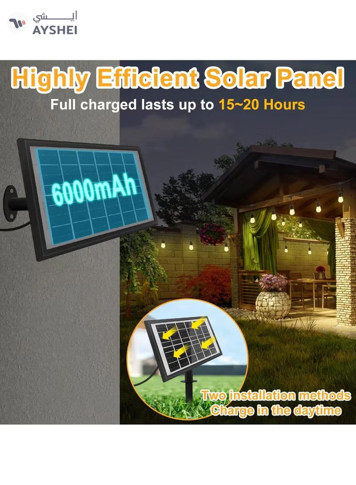 Yuwell Outdoor Waterproof IP65 Led String Lights E27 Holder 15 Meter Bulb Holder Wire With 30 Bulbs 4W ST64 Amber With EU Plug Solar Bulb Holder For Ramadan Decoration Lights And Outdoor Decoration Light Hanging Light 6000mAh & USB-C, String Lights With Remote Control And 8 Modes Ramadan Light With Cable Ties-5-5