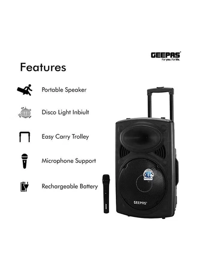 GEEPAS Rechargeable Portable Trolley Speaker System With USB/Bluetooth/SD Card Slots/FM Radio GMS8519 Black-6