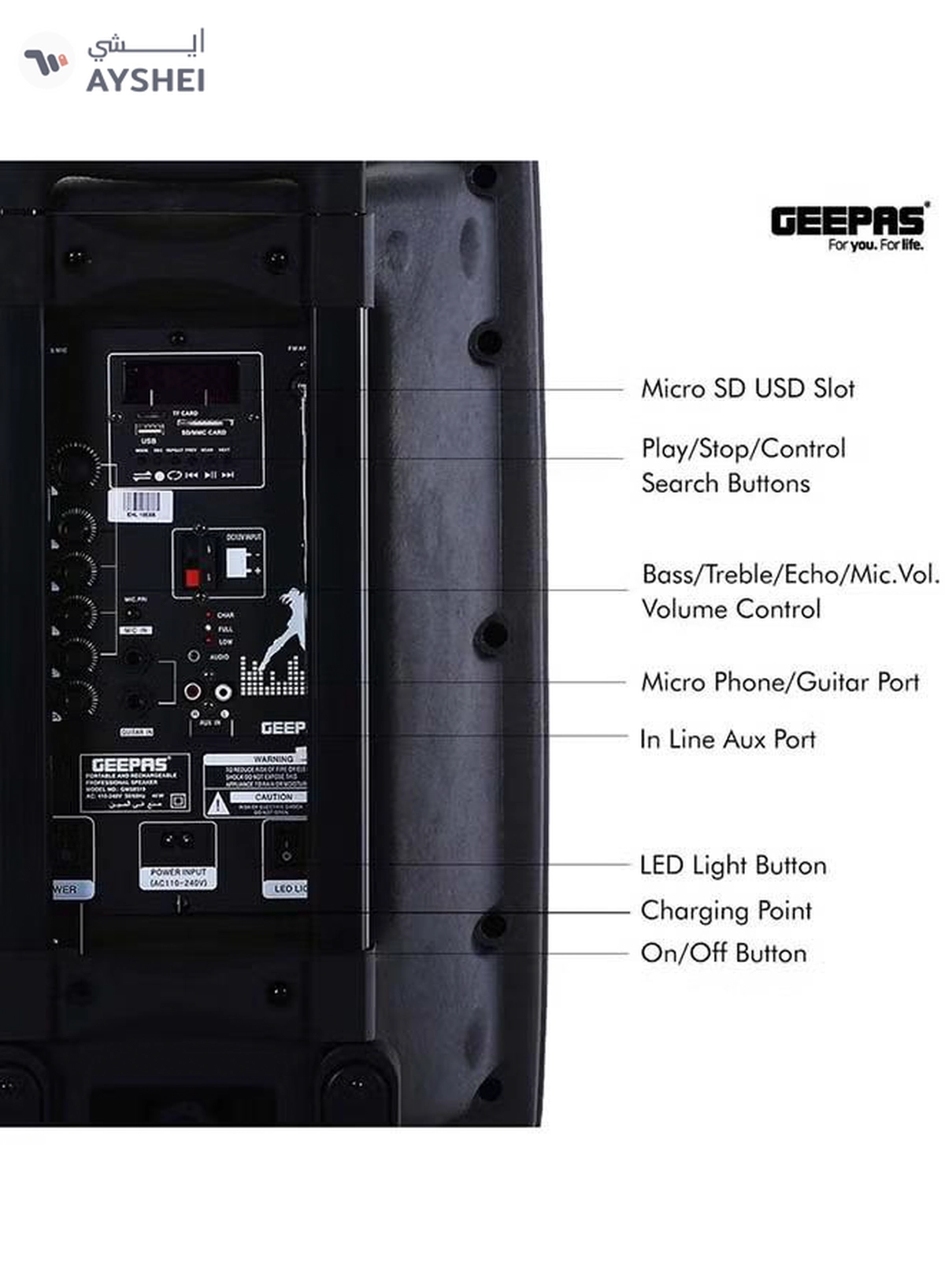 GEEPAS Rechargeable Portable Trolley Speaker System With USB/Bluetooth/SD Card Slots/FM Radio GMS8519 Black-5-5