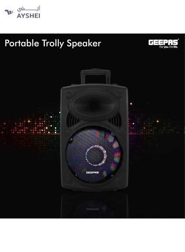 GEEPAS Rechargeable Portable Trolley Speaker System With USB/Bluetooth/SD Card Slots/FM Radio GMS8519 Black