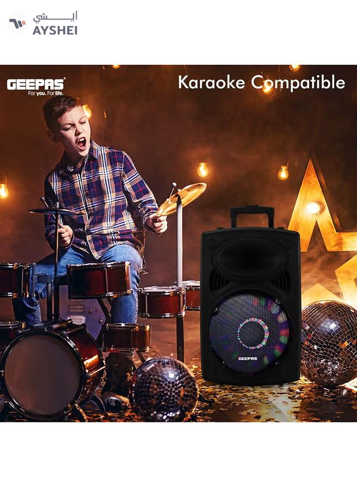 GEEPAS Rechargeable Portable Trolley Speaker System With USB/Bluetooth/SD Card Slots/FM Radio GMS8519 Black-2-2