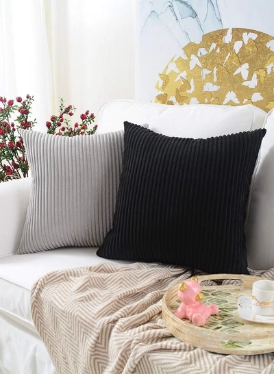 Eworld Set of 4 Cotton Cushions, 400 Thread Count Decorative Striped Farmhouse Lines Cushion -2
