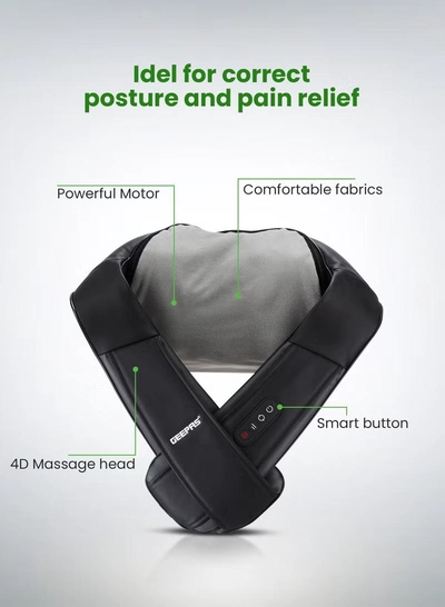 GEEPAS Portable Rechargeable Neck & Shoulder Massager | with 3 Modes, 3 Speeds, 2200mAh Rechargeable Battery, 15-Min Auto Timer & Deep-Kneading Shiatsu Nodes | GM86106 Black-2