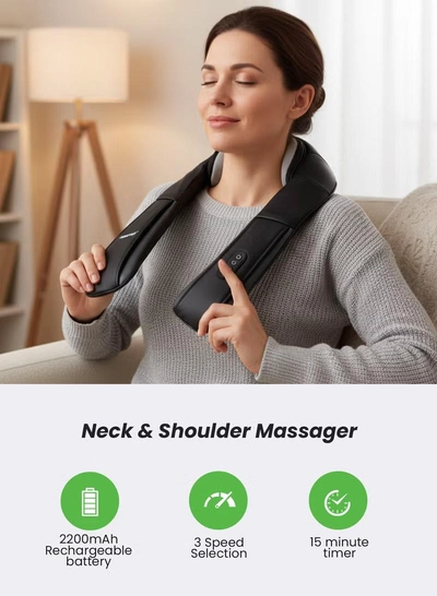 GEEPAS Portable Rechargeable Neck & Shoulder Massager | with 3 Modes, 3 Speeds, 2200mAh Rechargeable Battery, 15-Min Auto Timer & Deep-Kneading Shiatsu Nodes | GM86106 Black-3