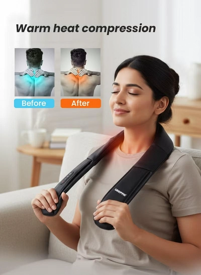 GEEPAS Portable Rechargeable Neck & Shoulder Massager | with 3 Modes, 3 Speeds, 2200mAh Rechargeable Battery, 15-Min Auto Timer & Deep-Kneading Shiatsu Nodes | GM86106 Black-0