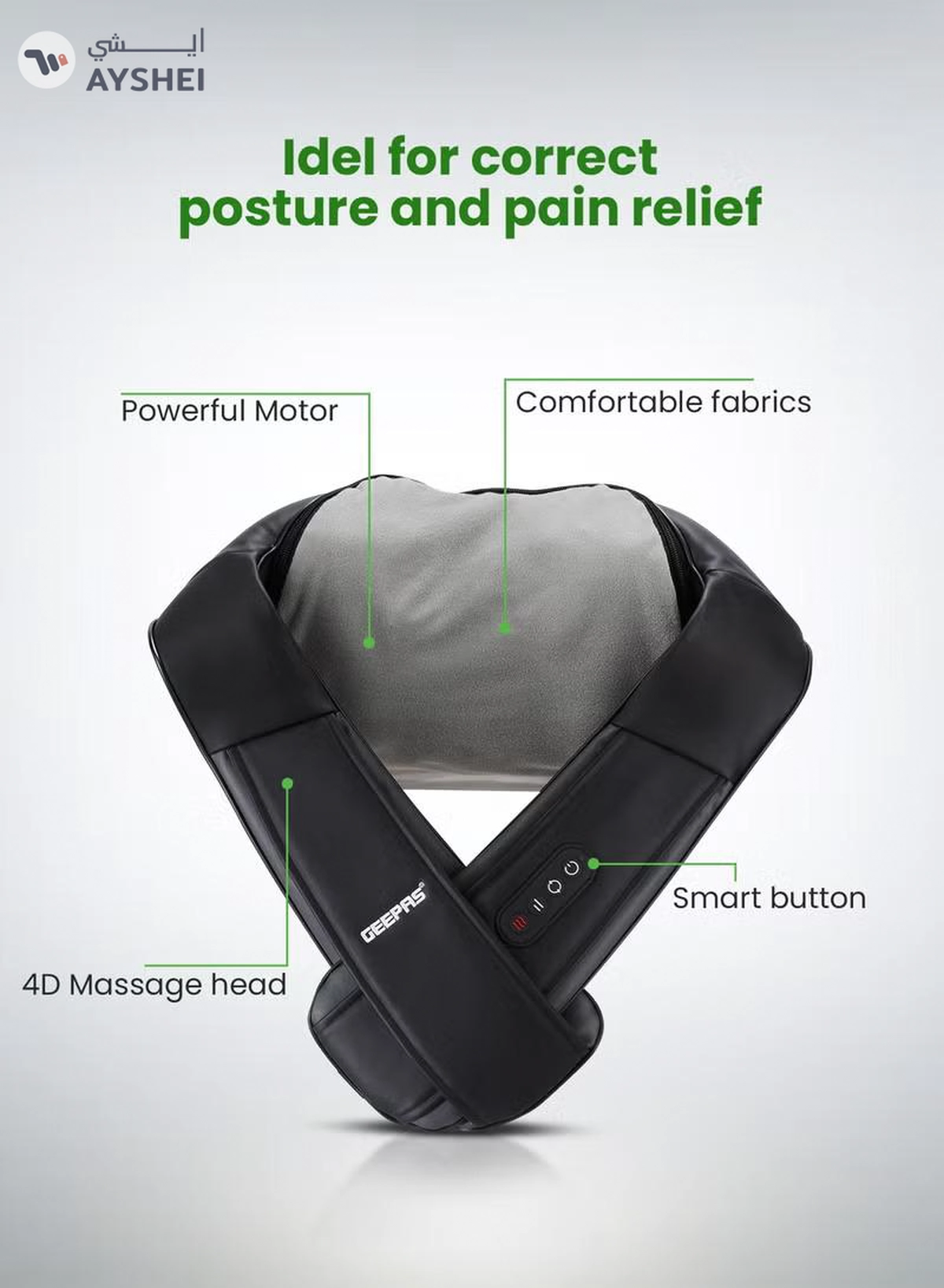 GEEPAS Portable Rechargeable Neck & Shoulder Massager | with 3 Modes, 3 Speeds, 2200mAh Rechargeable Battery, 15-Min Auto Timer & Deep-Kneading Shiatsu Nodes | GM86106 Black-1-1