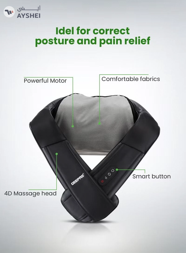 GEEPAS Portable Rechargeable Neck & Shoulder Massager | with 3 Modes, 3 Speeds, 2200mAh Rechargeable Battery, 15-Min Auto Timer & Deep-Kneading Shiatsu Nodes | GM86106 Black