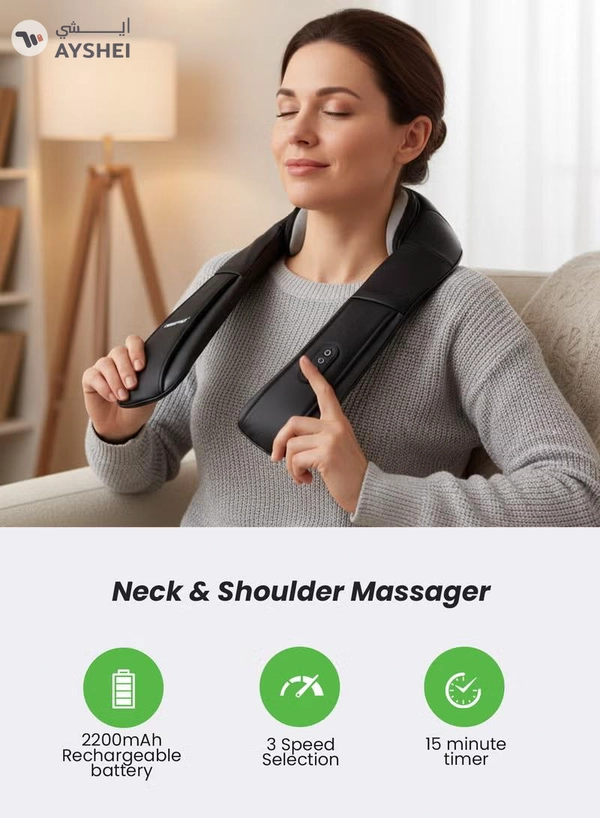 GEEPAS Portable Rechargeable Neck & Shoulder Massager | with 3 Modes, 3 Speeds, 2200mAh Rechargeable Battery, 15-Min Auto Timer & Deep-Kneading Shiatsu Nodes | GM86106 Black