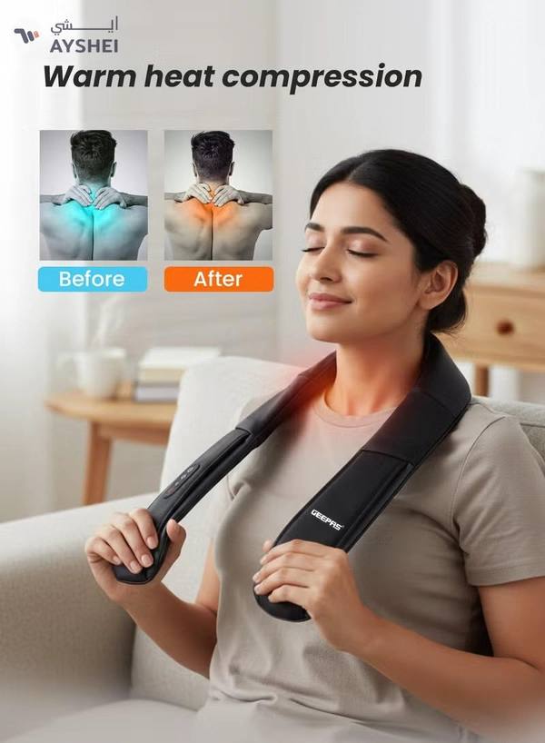 GEEPAS Portable Rechargeable Neck & Shoulder Massager | with 3 Modes, 3 Speeds, 2200mAh Rechargeable Battery, 15-Min Auto Timer & Deep-Kneading Shiatsu Nodes | GM86106 Black