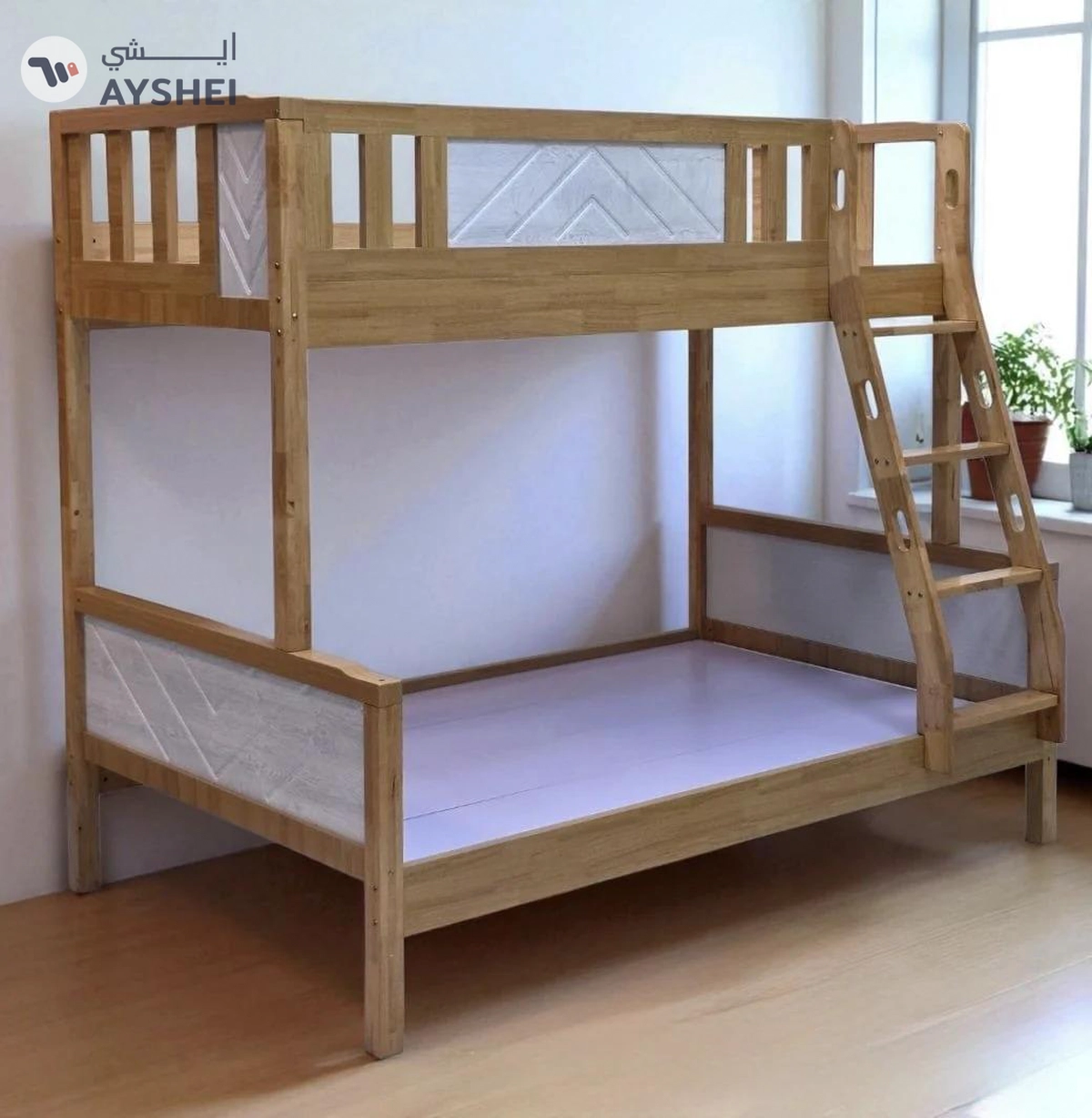 SB Wooden Bunk Bed, 120x190 cms Bottom, 90x190 cms Top, Ready Made-2-2