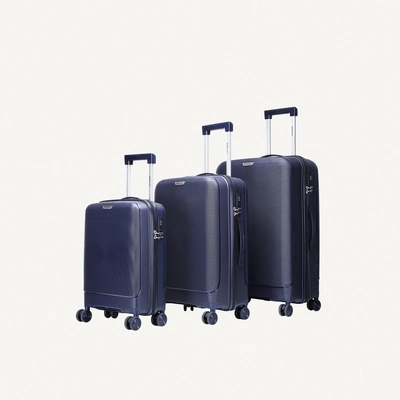British Traveller 3-Piece Polypropylene Luggage Set | 20”, 24”, 28” Lightweight Suitcases with 360° Spinner Wheels, TSA Lock, Water & Scratch Resistant | Durable Hard Shell Trolley Bags with Telescopic Handle - Blue-0