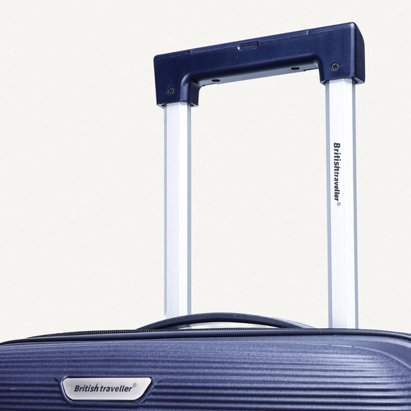 British Traveller 3-Piece Polypropylene Luggage Set | 20”, 24”, 28” Lightweight Suitcases with 360° Spinner Wheels, TSA Lock, Water & Scratch Resistant | Durable Hard Shell Trolley Bags with Telescopic Handle - Blue
