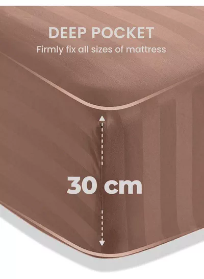 4-Piece Luxury Brown Striped Bedding Set Includes 1 Regular Bedsheet, 1 Fitted Bed Sheet, and 2 Pillow Cases for Ultimate Hotel-Inspired Sophistication in King, Queen and Single Sizes-1